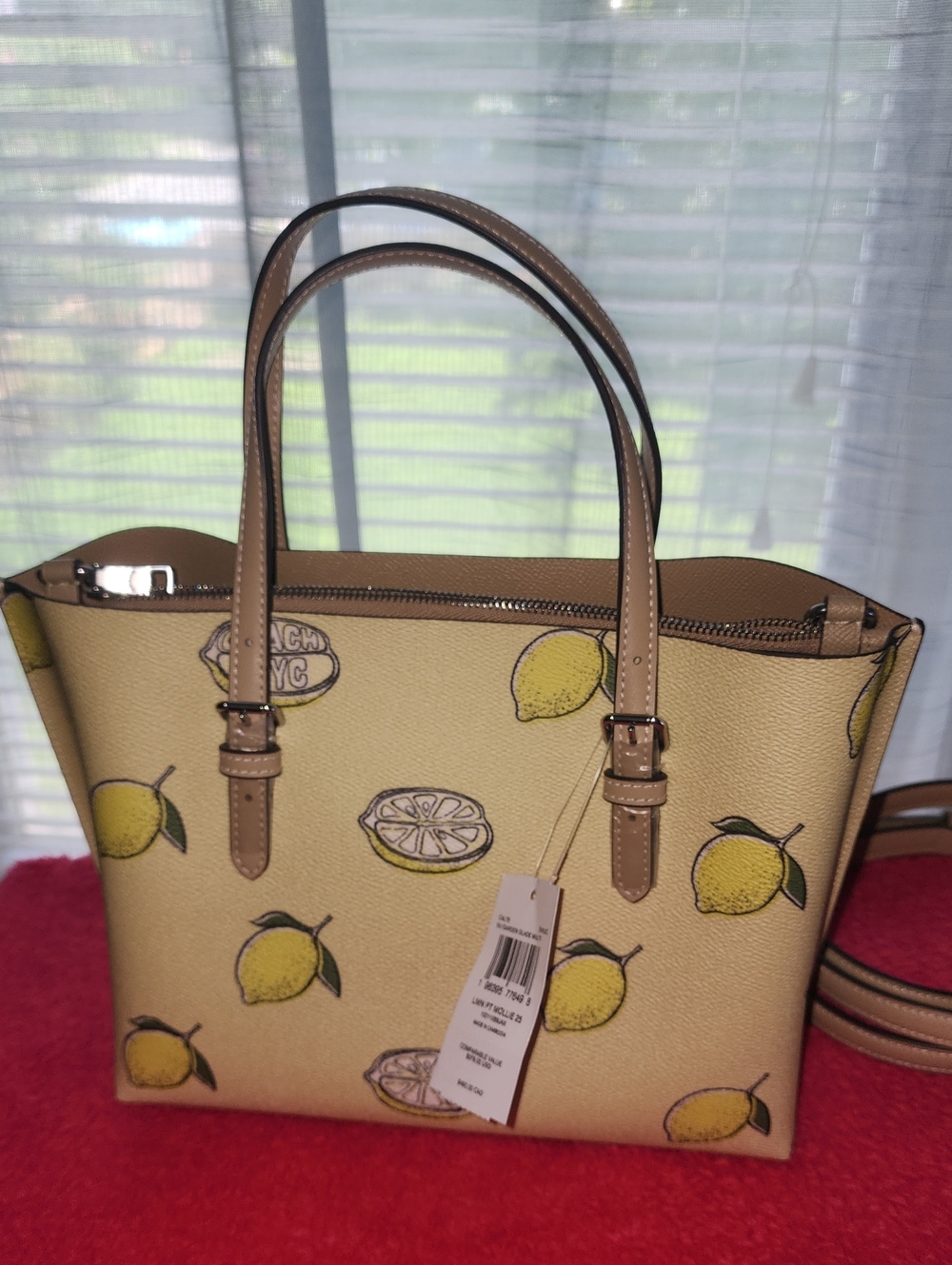 Coach Lemon Print "Mollie" Leather Tote - Cream & Yellow